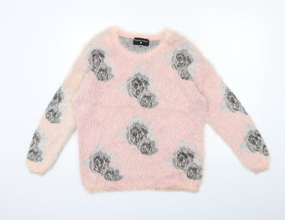 Originals Knitwear Womens Pink Floral Knit Pullover Jumper Size M