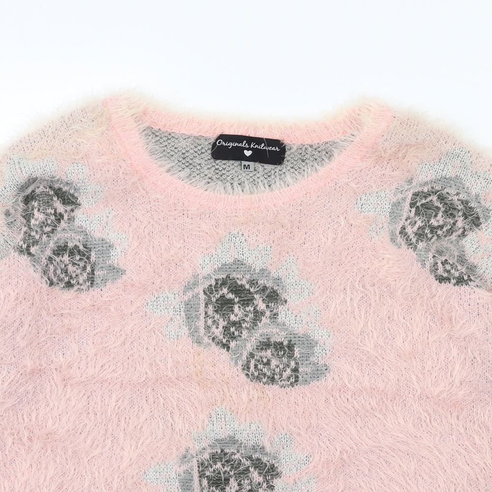 Originals Knitwear Womens Pink Floral Knit Pullover Jumper Size M
