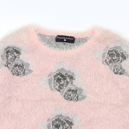 Originals Knitwear Womens Pink Floral Knit Pullover Jumper Size M