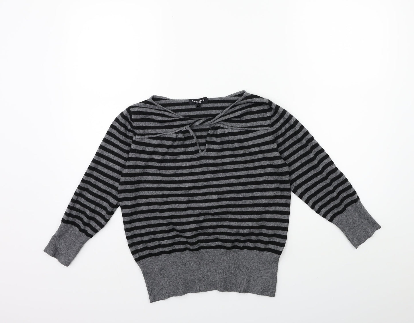 Debenhams Womens Grey Striped Knit Pullover Jumper Size 12