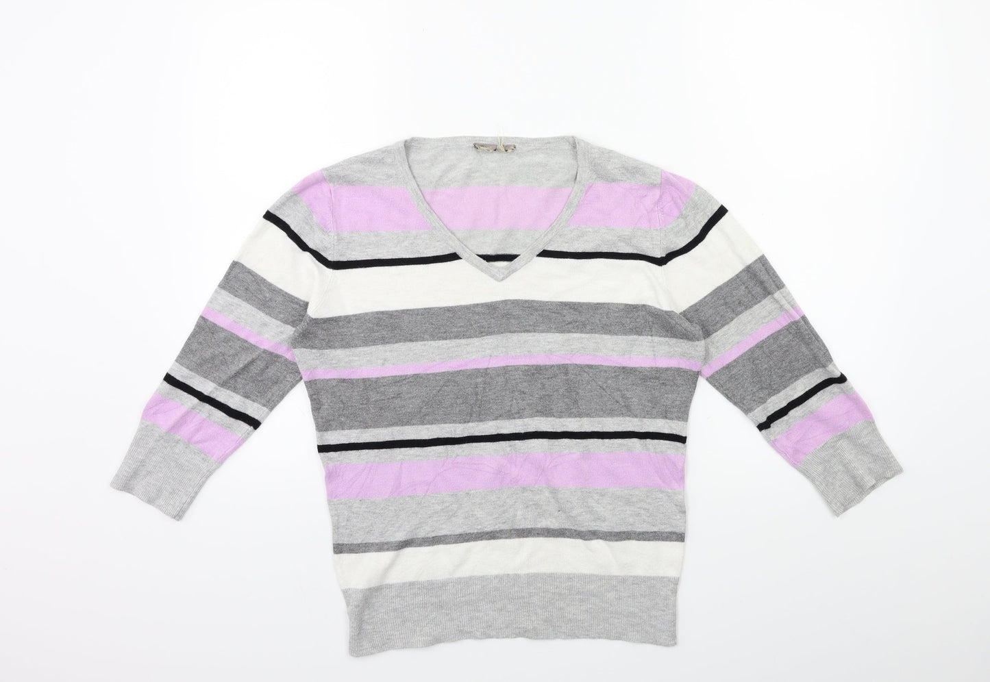 GREY Womens Green Striped Knit Tunic Jumper Size 14