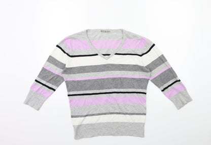 GREY Womens Green Striped Knit Tunic Jumper Size 14
