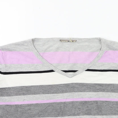 GREY Womens Green Striped Knit Tunic Jumper Size 14