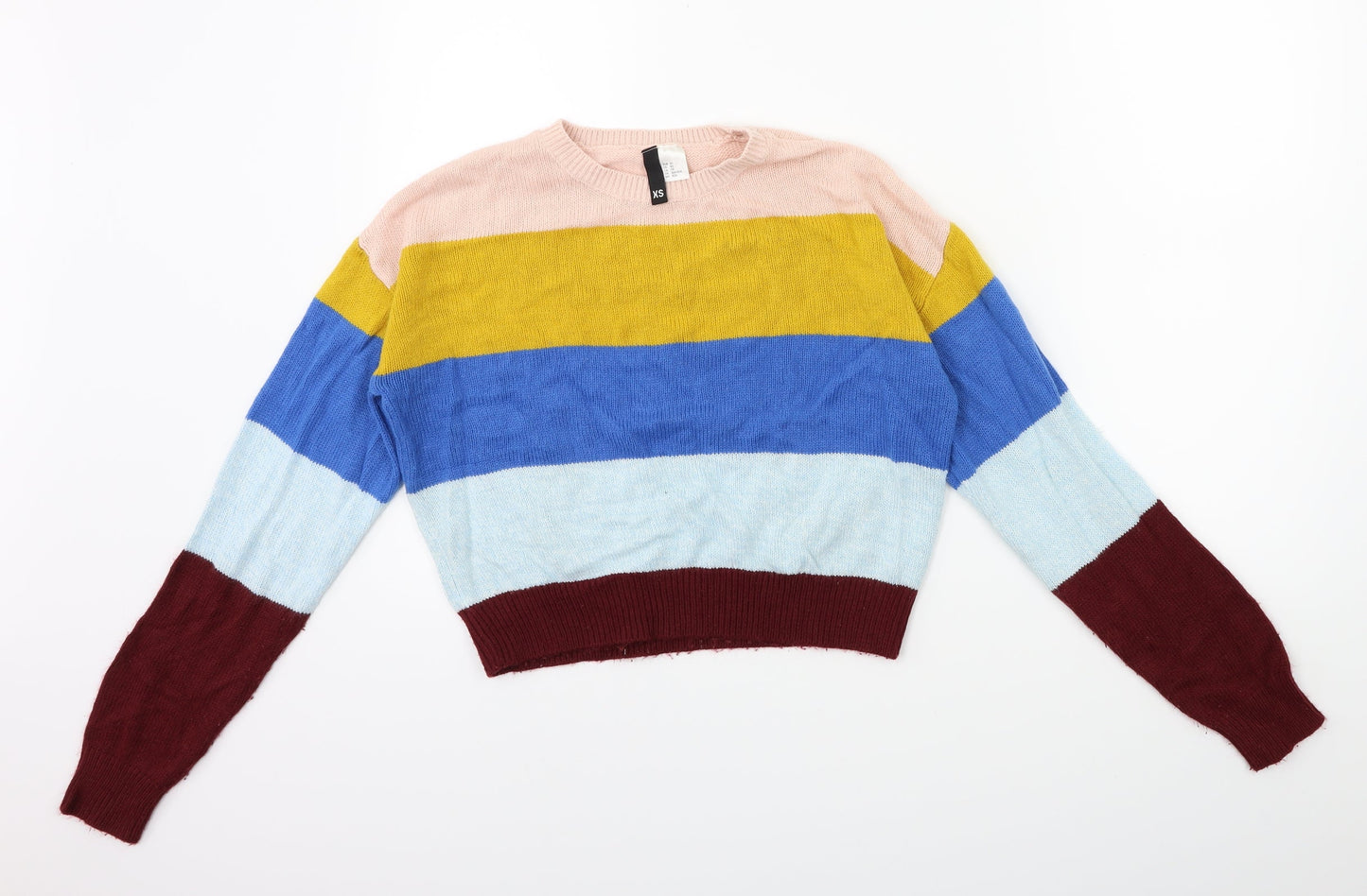 H&M Womens Blue Striped Knit Pullover Jumper Size XS