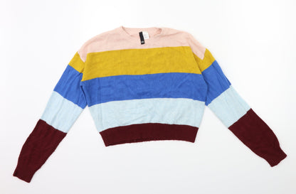 H&M Womens Blue Striped Knit Pullover Jumper Size XS