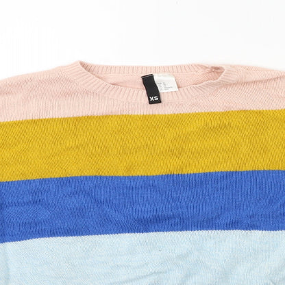 H&M Womens Blue Striped Knit Pullover Jumper Size XS