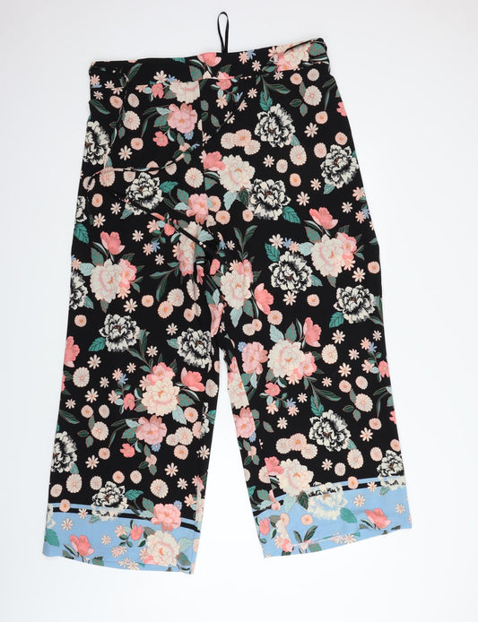 Evans Womens Black Floral  Trousers  Size 38 in L25 in
