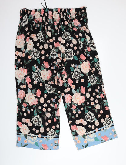 Evans Womens Black Floral  Trousers  Size 38 in L25 in