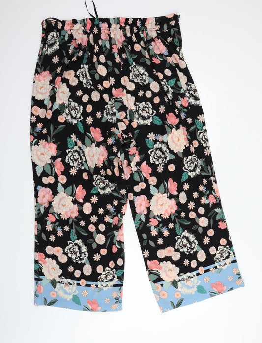 Evans Womens Black Floral  Trousers  Size 38 in L25 in