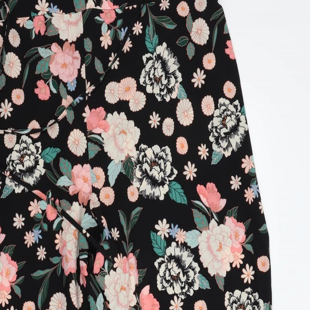 Evans Womens Black Floral  Trousers  Size 38 in L25 in