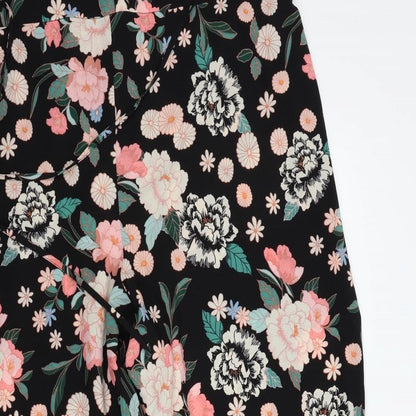 Evans Womens Black Floral  Trousers  Size 38 in L25 in