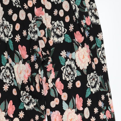 Evans Womens Black Floral  Trousers  Size 38 in L25 in