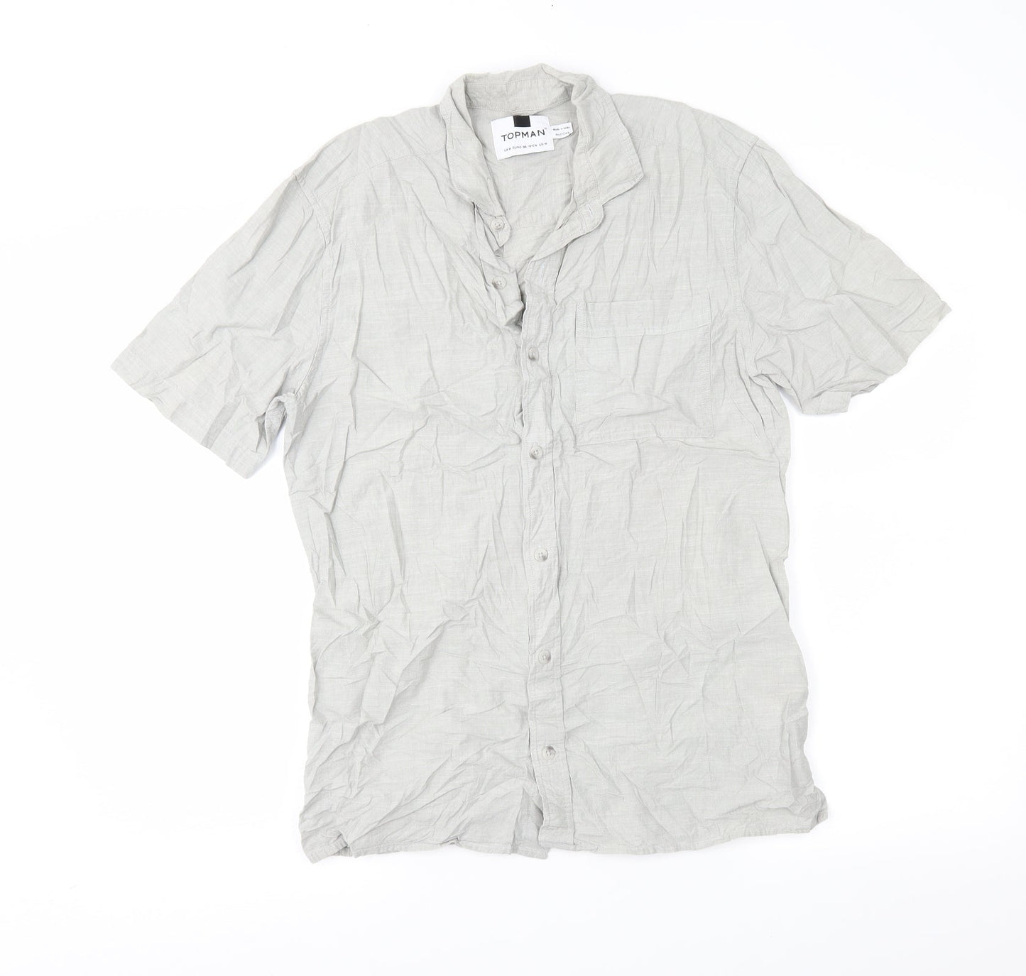 Mens UK Size M Topman Grey  Button-Up Short Sleeve Casual Shirt