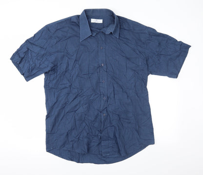 Mens UK Size 16.5 Essentials Blue  Button-Up Short Sleeve Casual Shirt