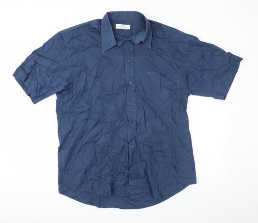 Mens UK Size 16.5 Essentials Blue  Button-Up Short Sleeve Casual Shirt