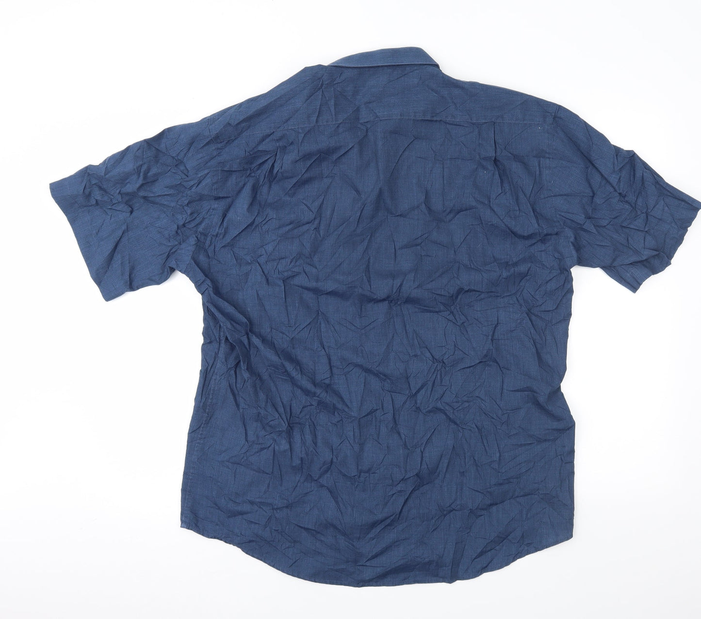 Mens UK Size 16.5 Essentials Blue  Button-Up Short Sleeve Casual Shirt