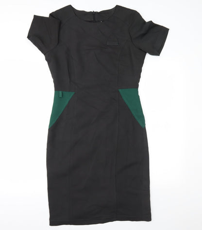 Preworn Womens Black Colourblock  Pencil Dress  Size 10