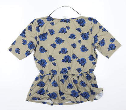 VERO MODA Womens Green Floral  Basic T-Shirt Size L