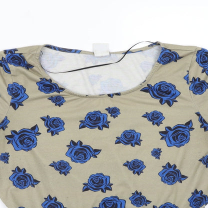 VERO MODA Womens Green Floral  Basic T-Shirt Size L