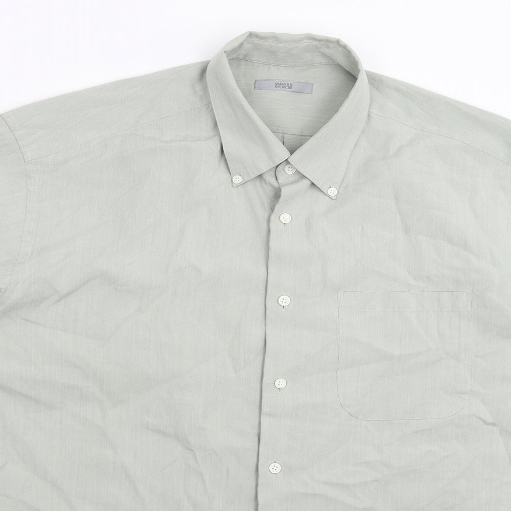 Mens UK Size L Marks and Spencer Grey  Button-Up Long Sleeve Casual Shirt