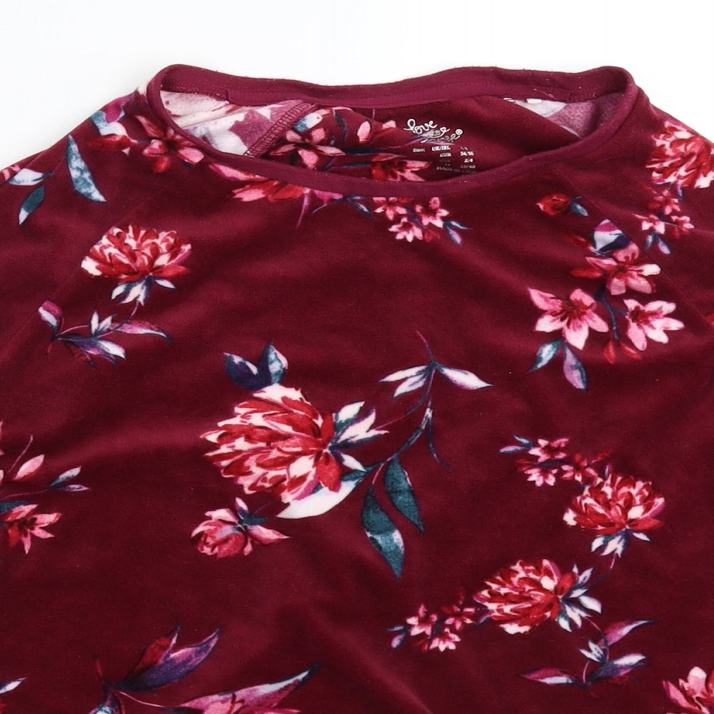 Love To Lounge Womens Multicoloured Floral Fleece Top Pyjama Top Size 8