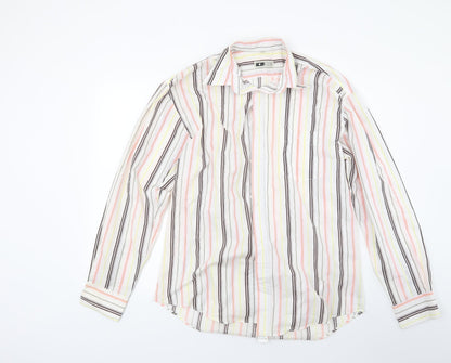 Youcon Mens White Striped   Button-Up Size 15.5
