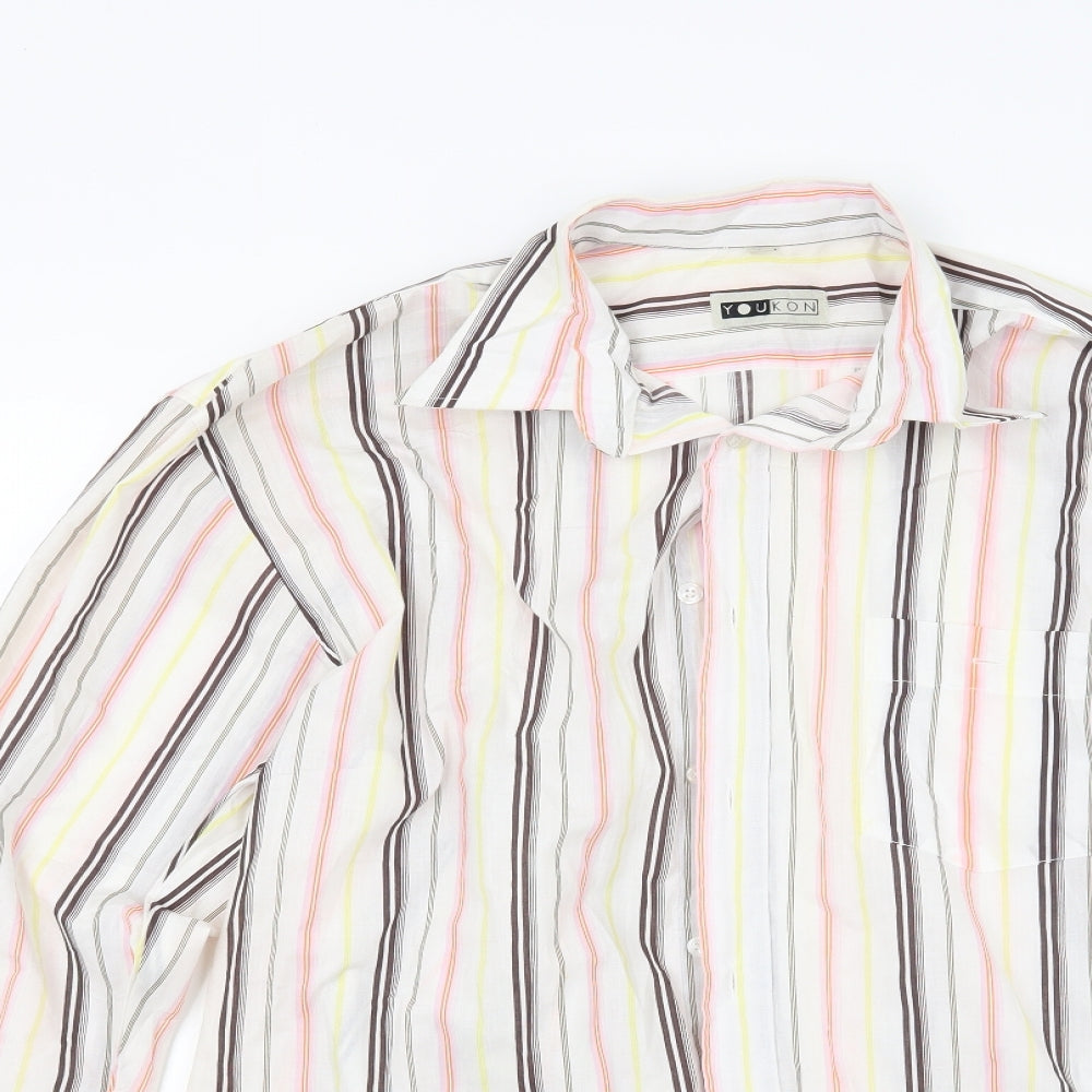 Youcon Mens White Striped   Button-Up Size 15.5