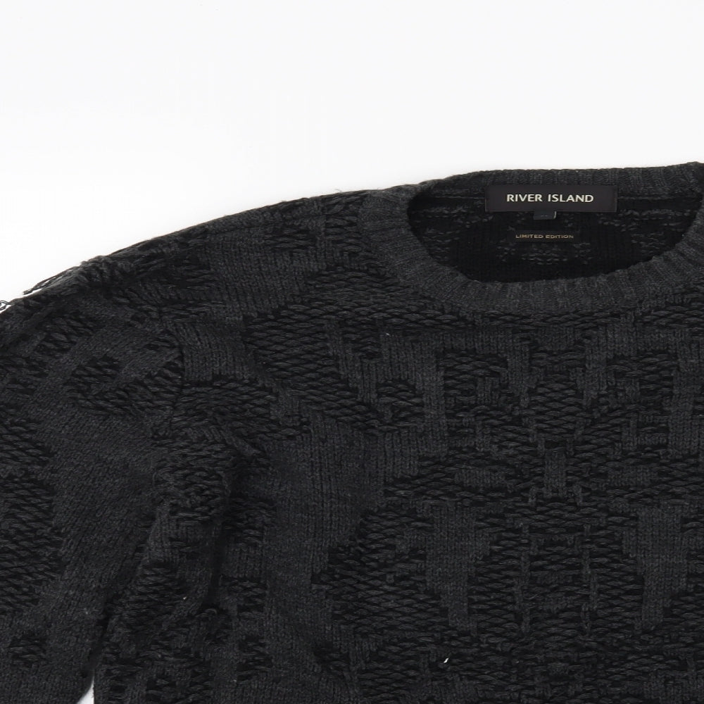River Island Mens Black  Knit Pullover Jumper Size M