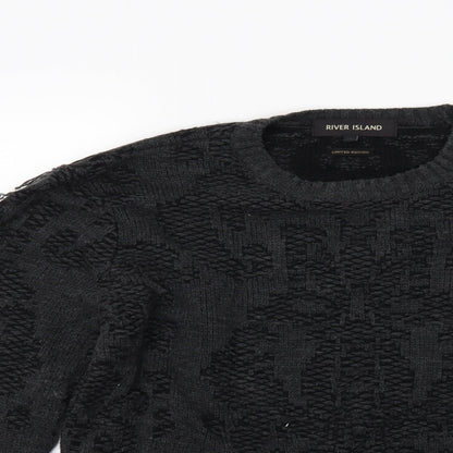 River Island Mens Black  Knit Pullover Jumper Size M
