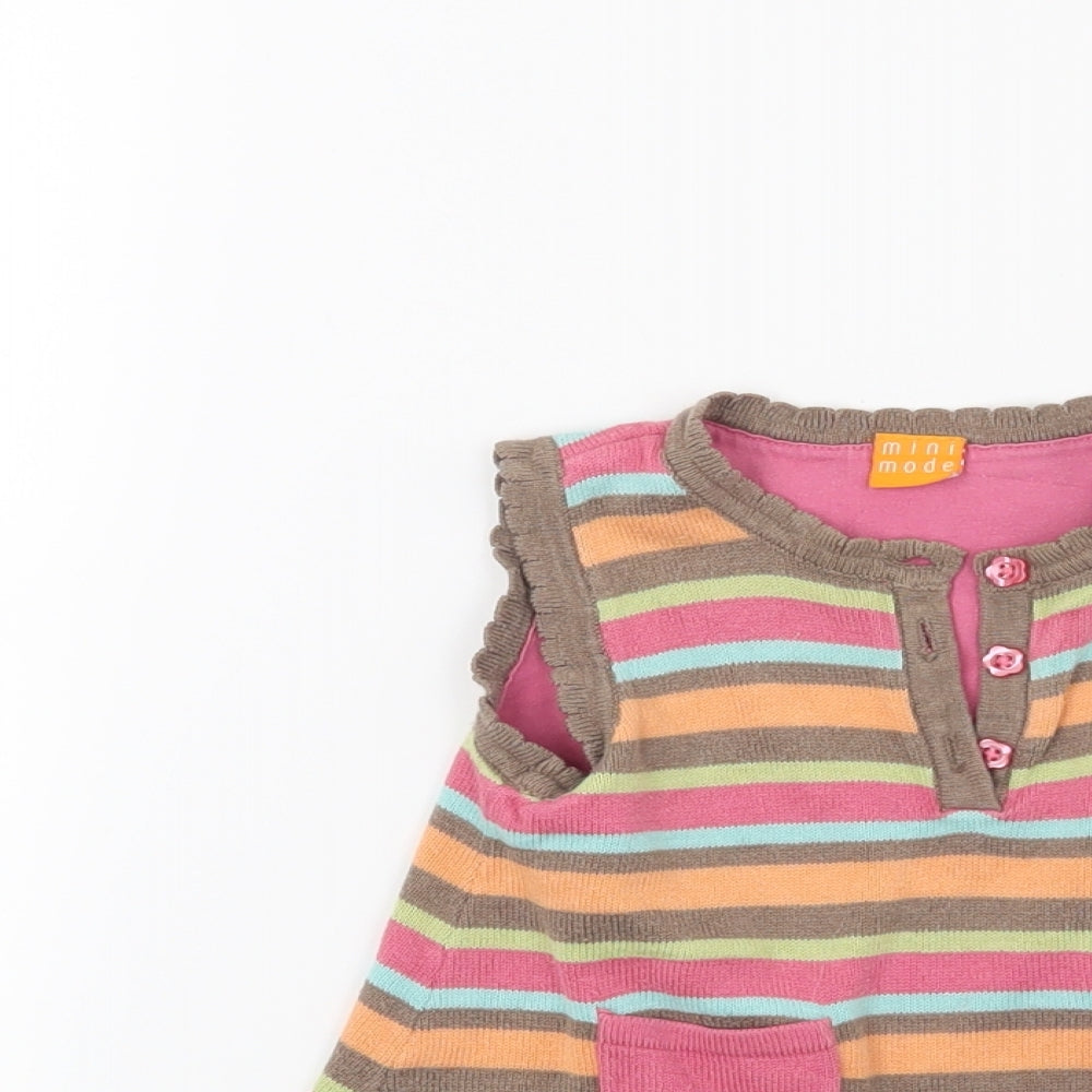 Mini moda Girls Multicoloured Striped Knit Jumper Dress  Size 6-9 Months
