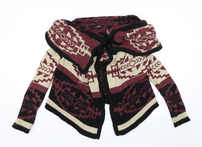 Miso Womens Red Geometric  Cardigan Jumper Size 6