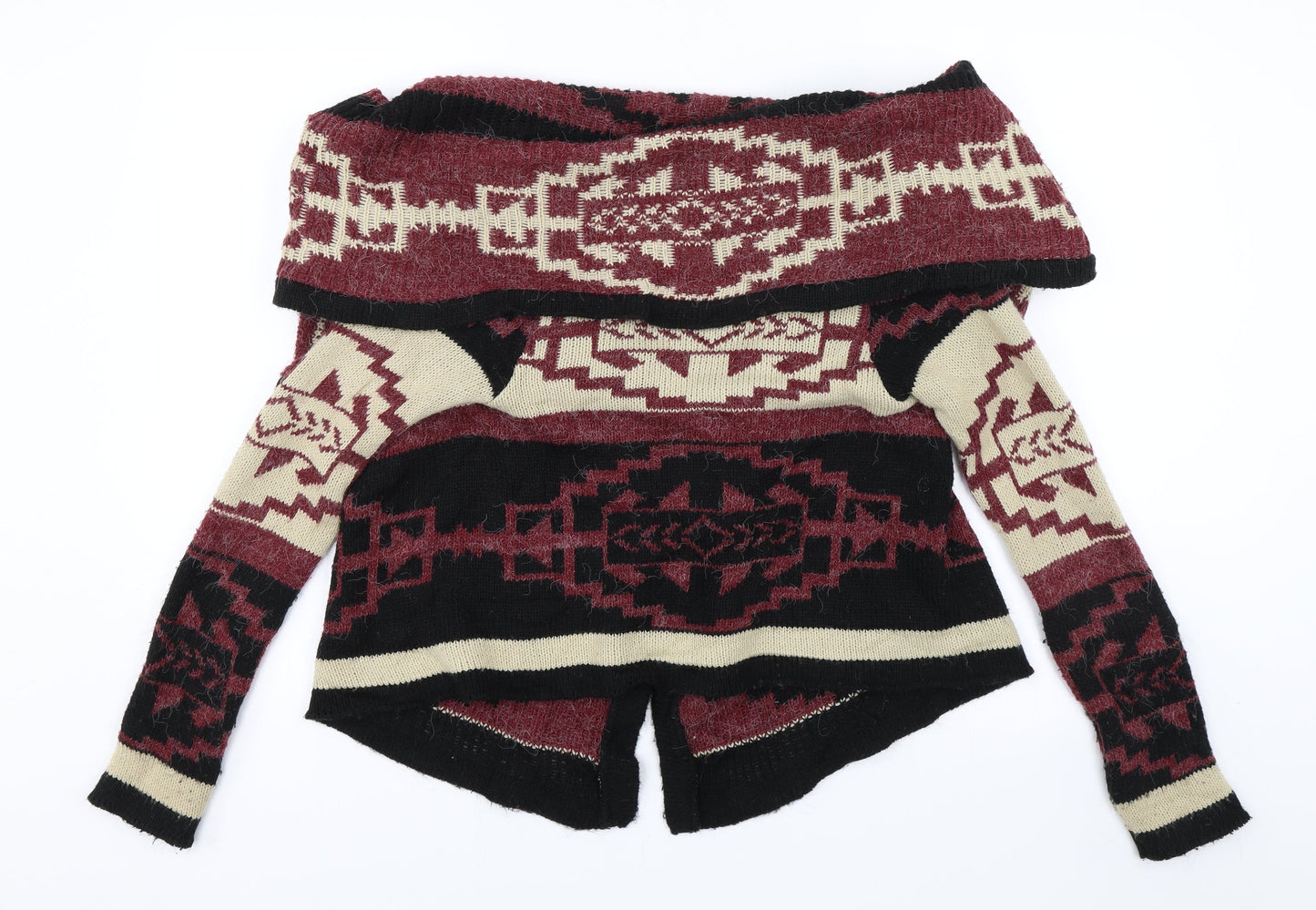 Miso Womens Red Geometric  Cardigan Jumper Size 6