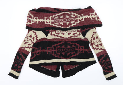 Miso Womens Red Geometric  Cardigan Jumper Size 6