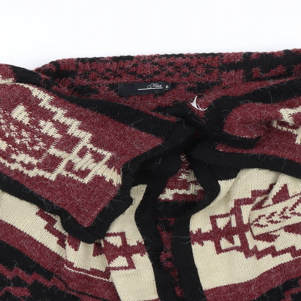 Miso Womens Red Geometric  Cardigan Jumper Size 6