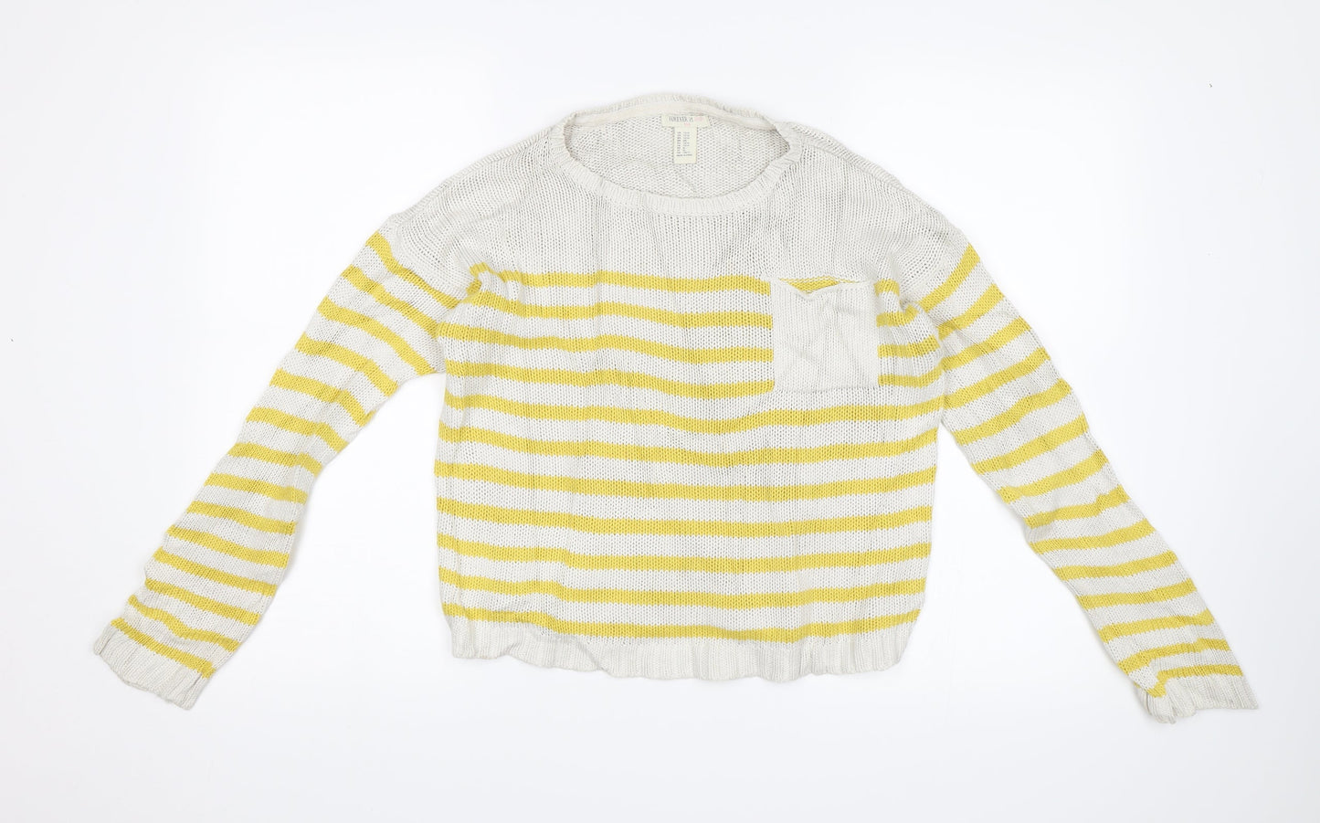 FOREVER 21 Girls Yellow Striped  Pullover Jumper Size 13-14 Years