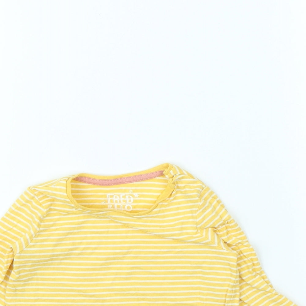 Fred & flo Girls Yellow Striped  Basic T-Shirt Size 6-9 Months