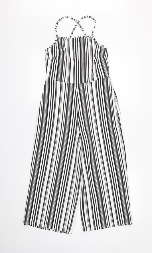 Select Womens White Striped  Jumpsuit One-Piece Size 8 L17 in