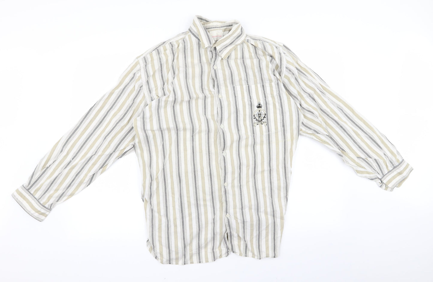 RAM Womens White Striped  Basic Button-Up Size L