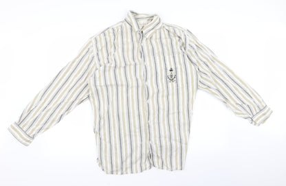 RAM Womens White Striped  Basic Button-Up Size L