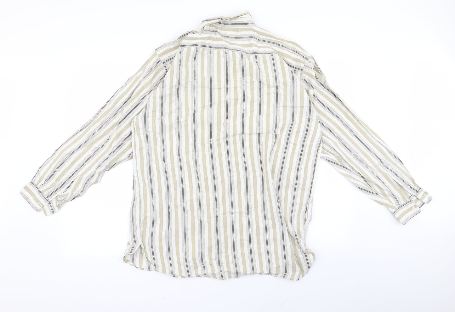RAM Womens White Striped  Basic Button-Up Size L
