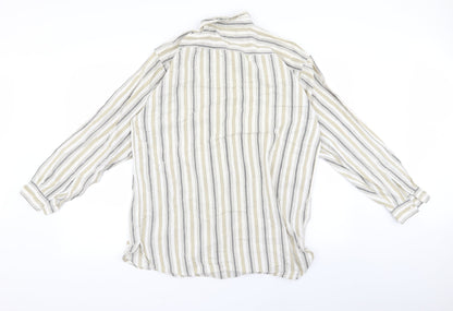RAM Womens White Striped  Basic Button-Up Size L