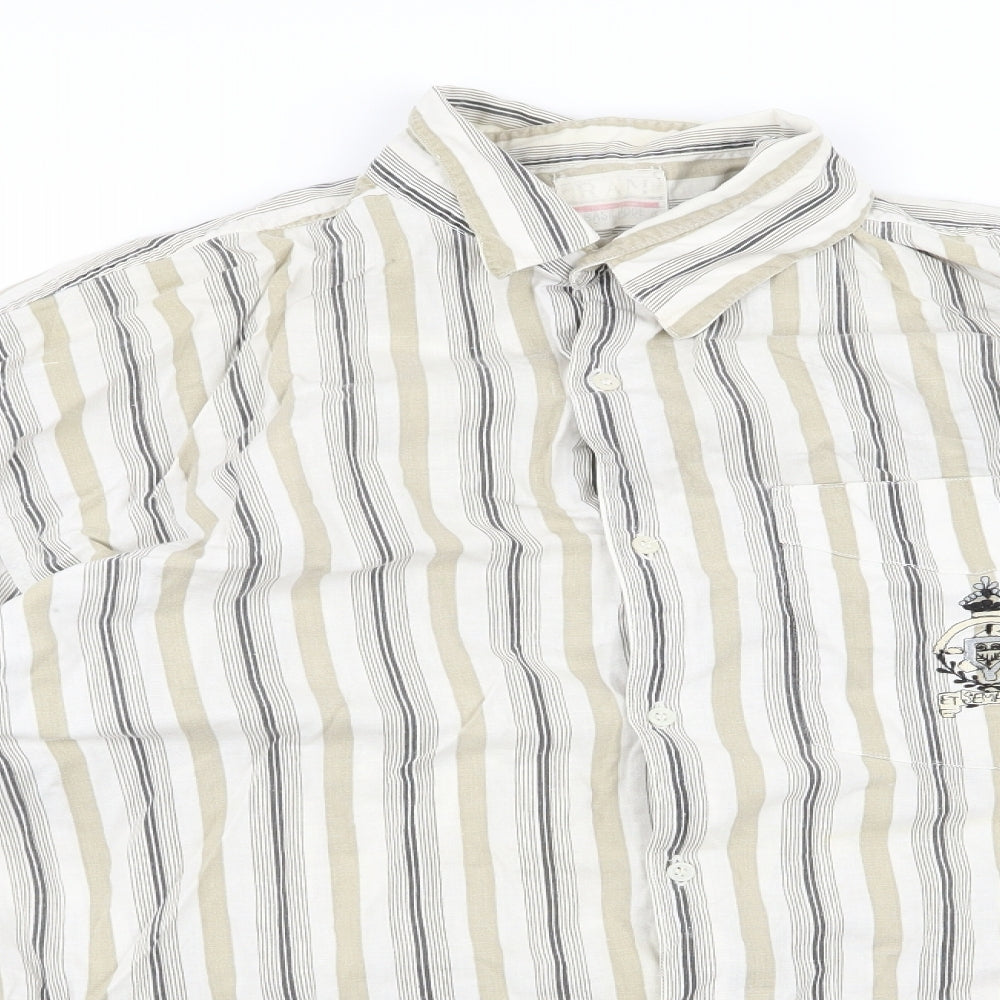 RAM Womens White Striped  Basic Button-Up Size L
