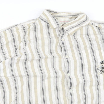 RAM Womens White Striped  Basic Button-Up Size L