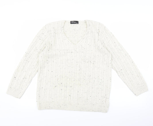 CHIC Womens White  Knit Pullover Jumper Size M