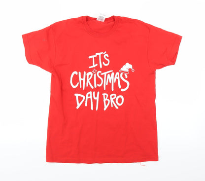 Fruit of the Loom Boys Red   Basic T-Shirt Size 9-10 Years  - christmas