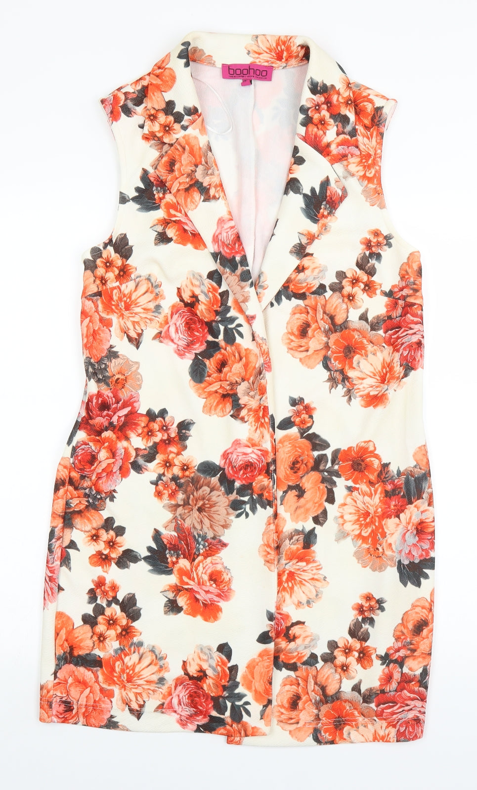 Boohoo Womens White Floral  Jacket Coatigan Size 10