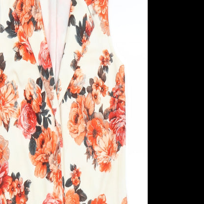 Boohoo Womens White Floral  Jacket Coatigan Size 10