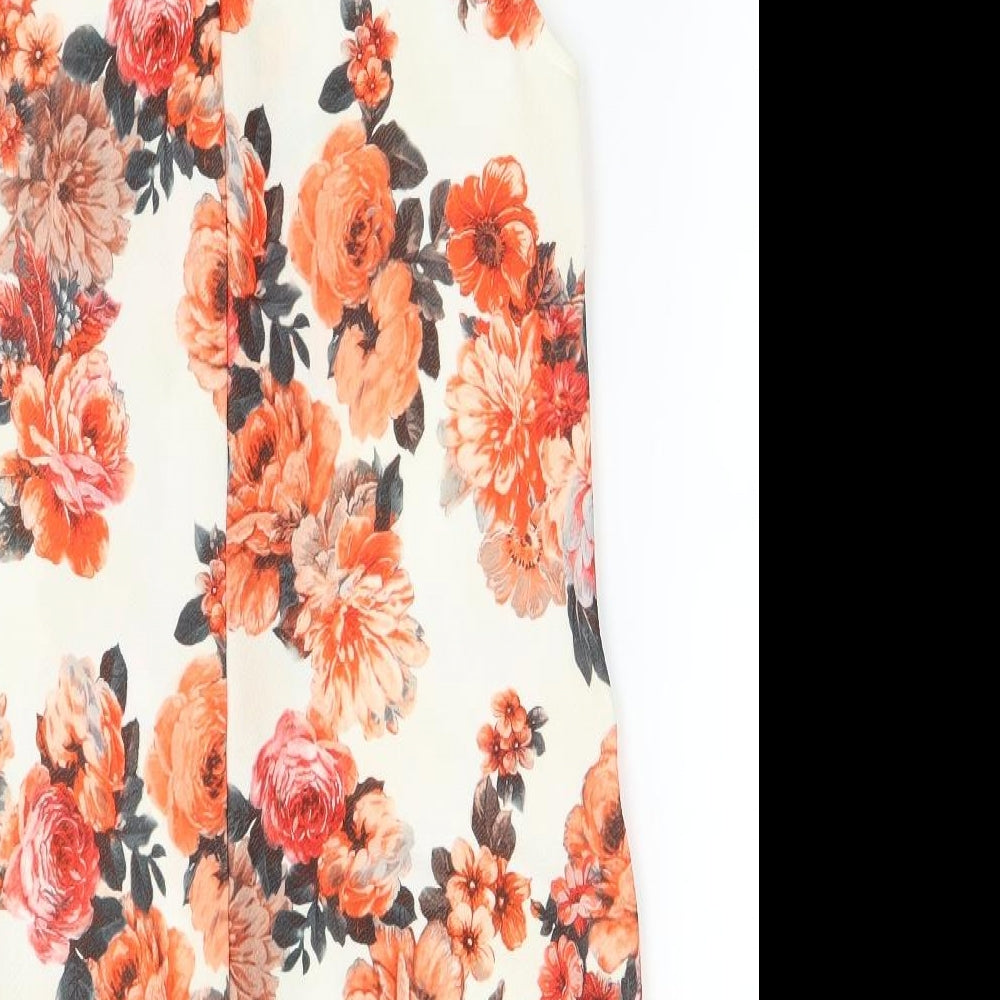 Boohoo Womens White Floral  Jacket Coatigan Size 10