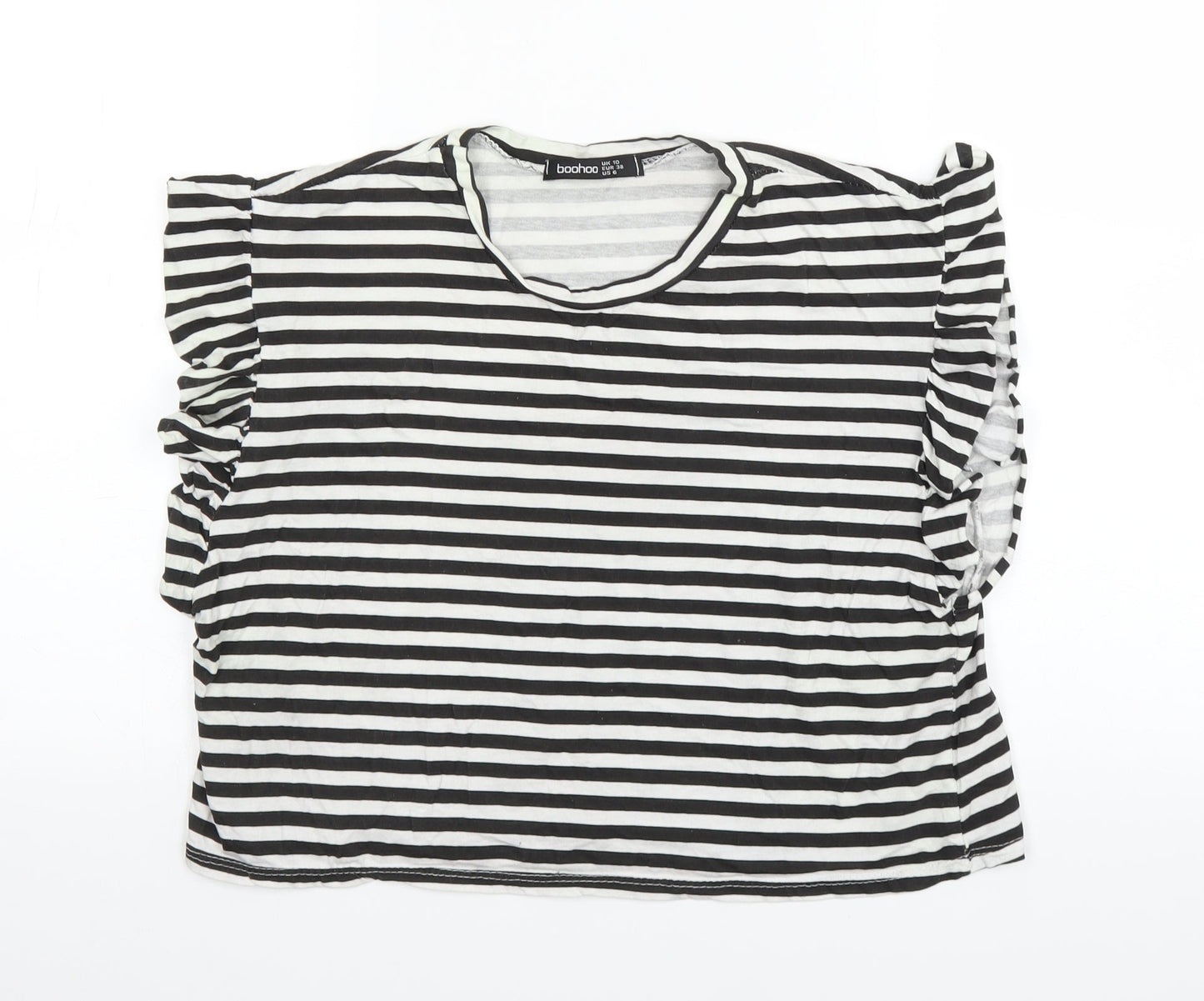 Boohoo Womens Black Striped  Basic T-Shirt Size 10