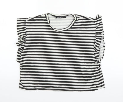 Boohoo Womens Black Striped  Basic T-Shirt Size 10